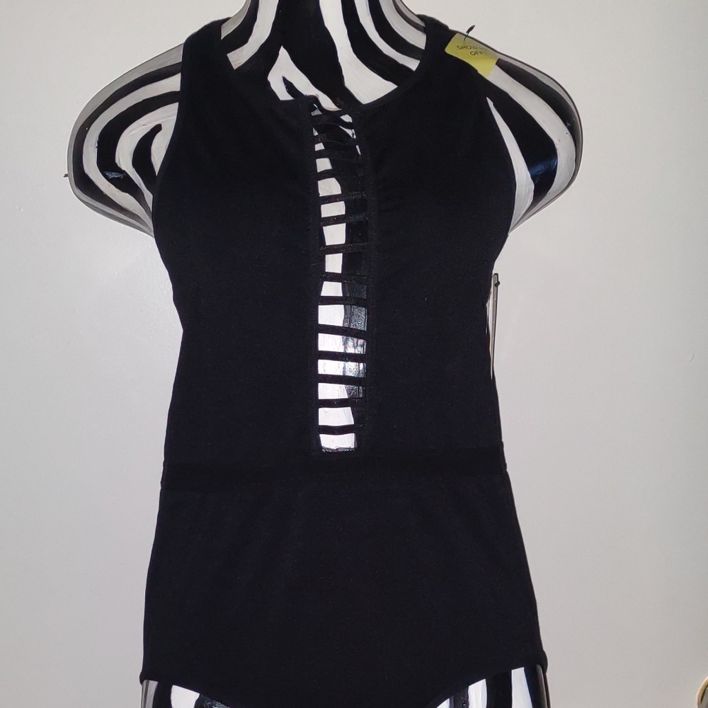 Nicole Miller Black Cut Out Body Suit